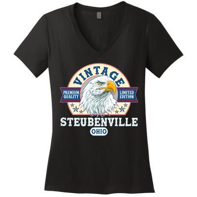 Vintage Steubenville Ohio Premium Quality Limited Edition Eagle Emblem Women's V-Neck T-Shirt