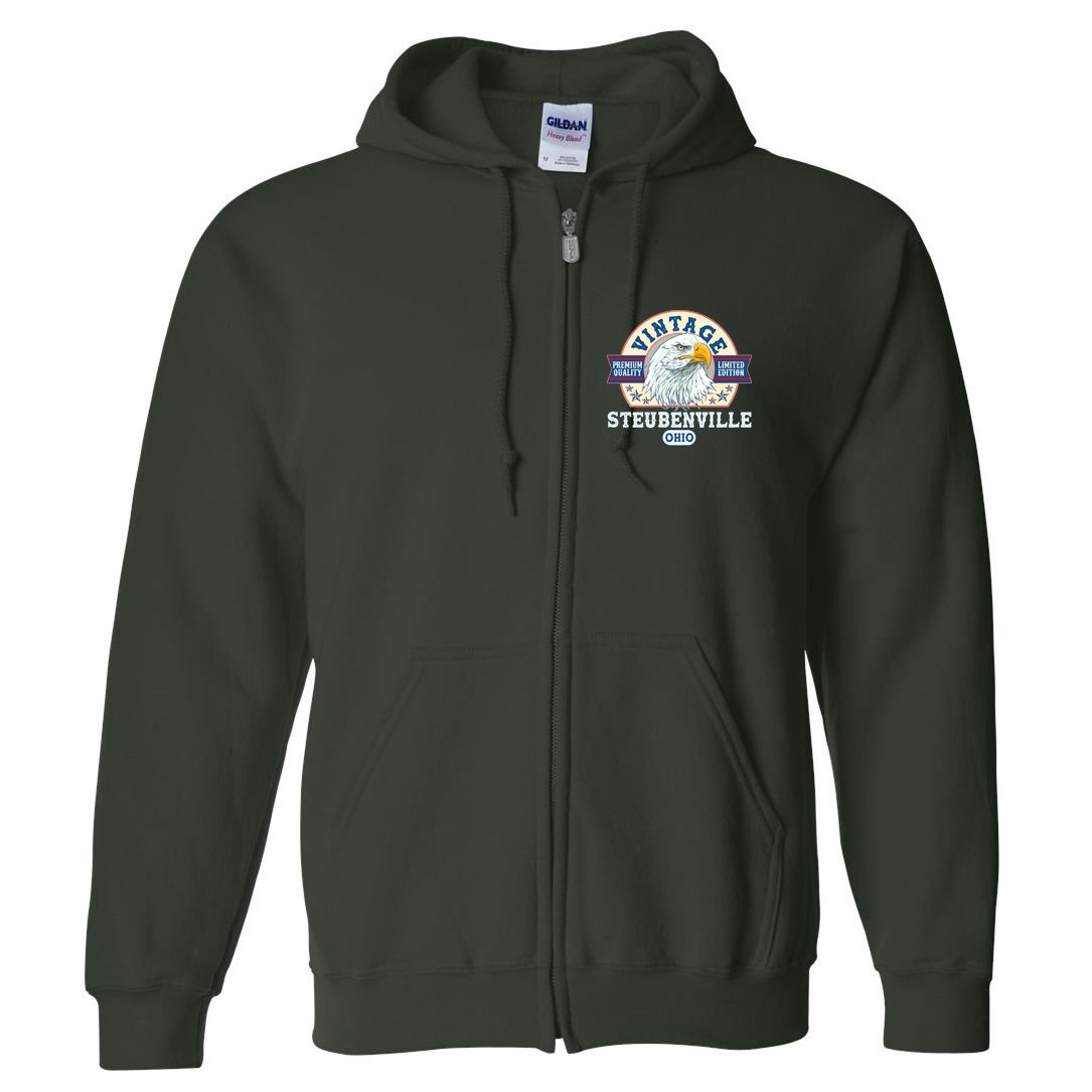 Vintage Steubenville Ohio Premium Quality Limited Edition Eagle Emblem Full Zip Hoodie