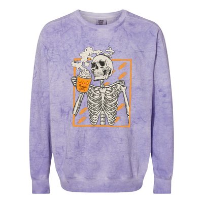 Vintage Skeleton Pumpkin Spice Halloween Colorblast Crewneck Sweatshirt