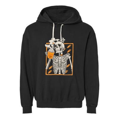 Vintage Skeleton Pumpkin Spice Halloween Garment-Dyed Fleece Hoodie