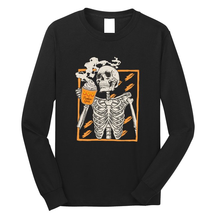 Vintage Skeleton Pumpkin Spice Halloween Long Sleeve Shirt