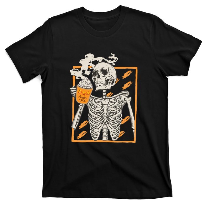 Vintage Skeleton Pumpkin Spice Halloween T-Shirt