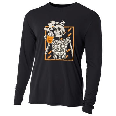 Vintage Skeleton Pumpkin Spice Halloween Cooling Performance Long Sleeve Crew