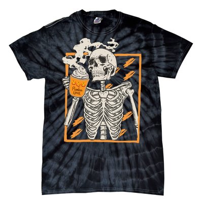 Vintage Skeleton Pumpkin Spice Halloween Tie-Dye T-Shirt