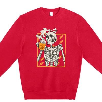 Vintage Skeleton Pumpkin Spice Halloween Premium Crewneck Sweatshirt