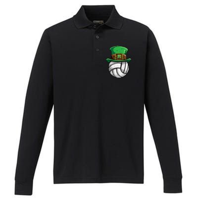 Volleyball St Patricks Day Leprechaun Ball Sports Gift Performance Long Sleeve Polo