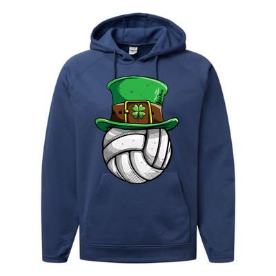 Volleyball St Patricks Day Leprechaun Ball Sports Gift Performance Fleece Hoodie