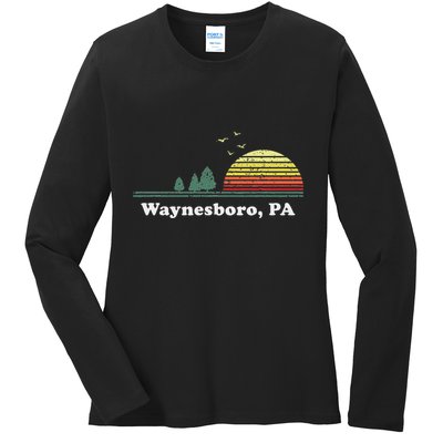 Vintage Sunset Pine Tree Waynesboro Pennsylvania Souvenir Ladies Long Sleeve Shirt