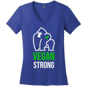 Vegan Strong Plant Powered Gorilla Vegan Lifestyle Funny Gift Women's V-Neck T-Shirt