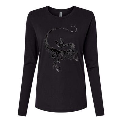 Velociraptor Skeleton Print Womens Cotton Relaxed Long Sleeve T-Shirt