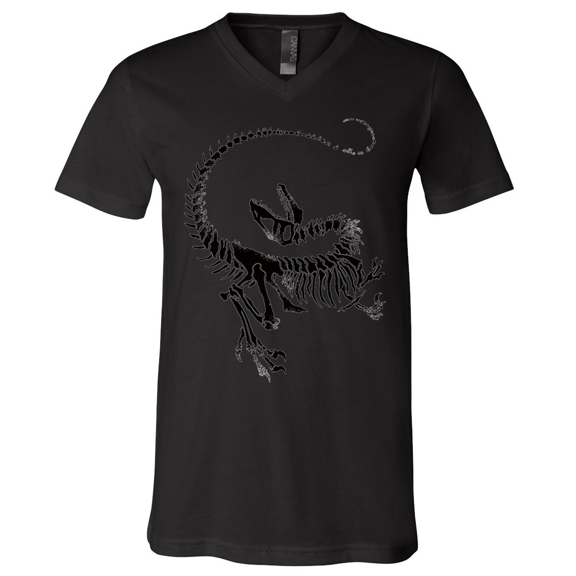 Velociraptor Skeleton Print V-Neck T-Shirt