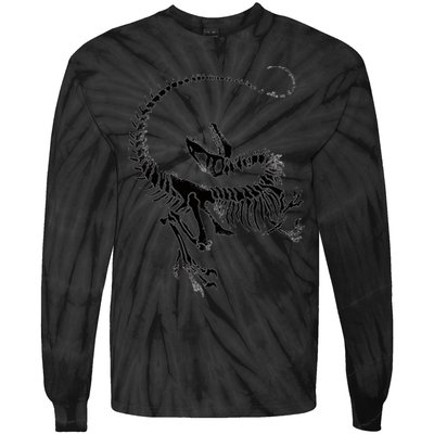 Velociraptor Skeleton Print Tie-Dye Long Sleeve Shirt