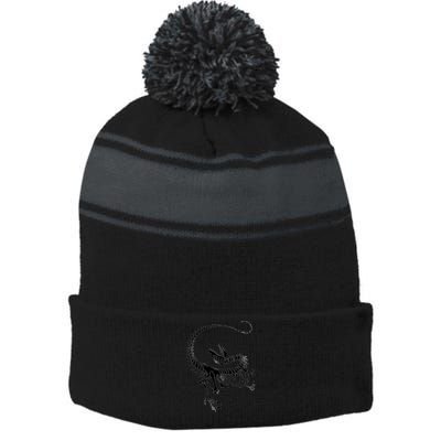 Velociraptor Skeleton Print Stripe Pom Pom Beanie
