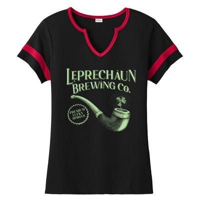 Vintage St Patrick's Day Leprechaun Brewing Co Premium Lucky Spirits Ladies Halftime Notch Neck Tee