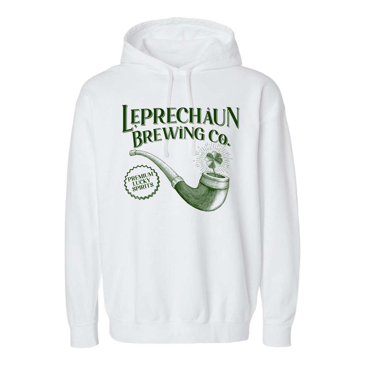 Vintage St Patrick's Day Leprechaun Brewing Co Premium Lucky Spirits Garment-Dyed Fleece Hoodie
