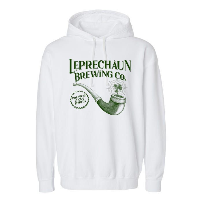 Vintage St Patrick's Day Leprechaun Brewing Co Premium Lucky Spirits Garment-Dyed Fleece Hoodie