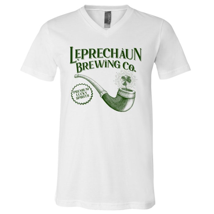 Vintage St Patrick's Day Leprechaun Brewing Co Premium Lucky Spirits V-Neck T-Shirt