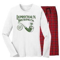 Vintage St Patrick's Day Leprechaun Brewing Co Premium Lucky Spirits Women's Long Sleeve Flannel Pajama Set 