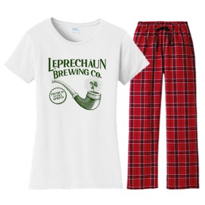 Vintage St Patrick's Day Leprechaun Brewing Co Premium Lucky Spirits Women's Flannel Pajama Set