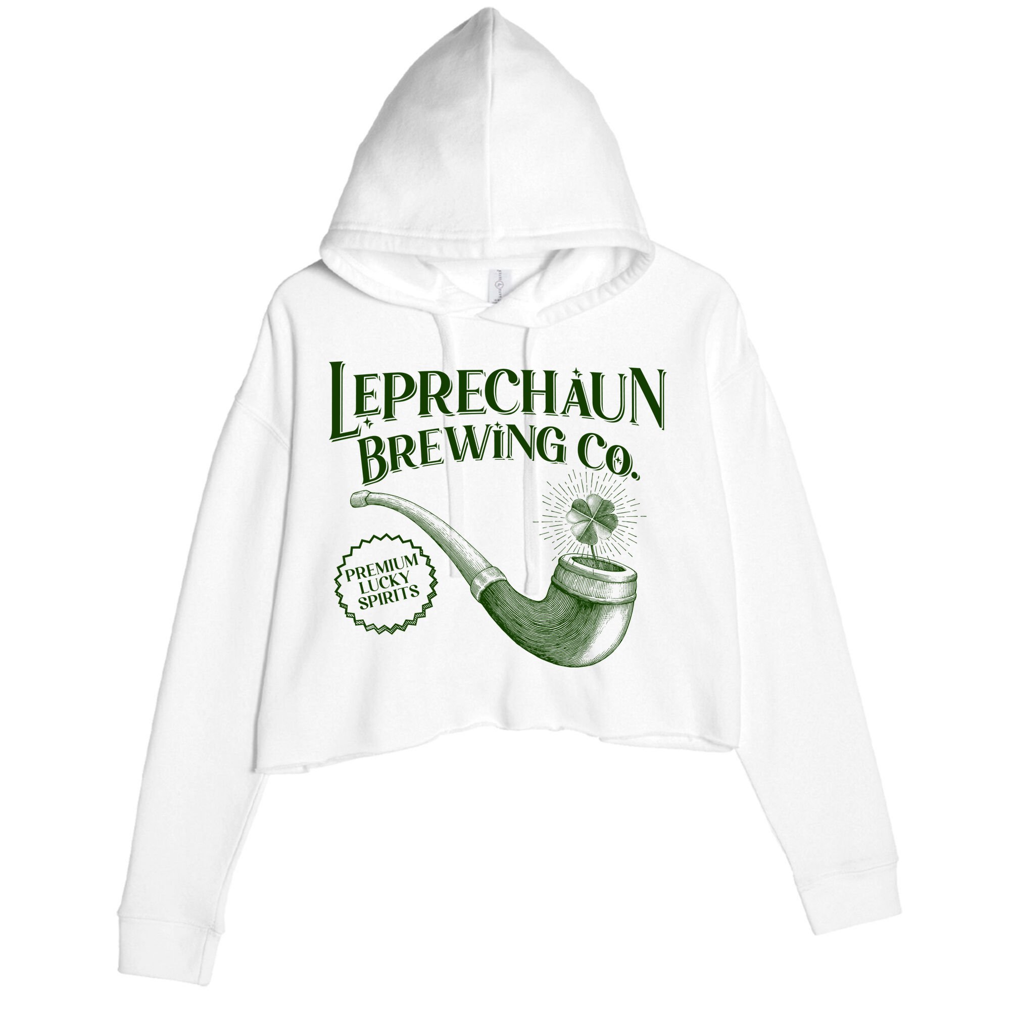 Vintage St Patrick's Day Leprechaun Brewing Co Premium Lucky Spirits Crop Fleece Hoodie