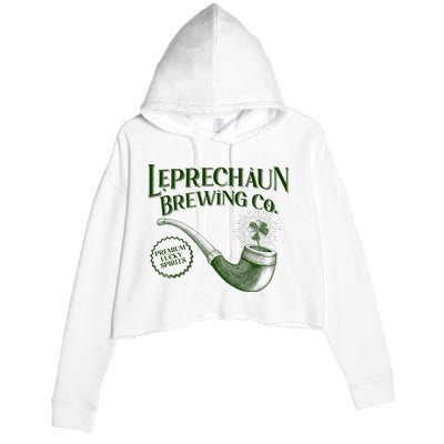 Vintage St Patrick's Day Leprechaun Brewing Co Premium Lucky Spirits Crop Fleece Hoodie