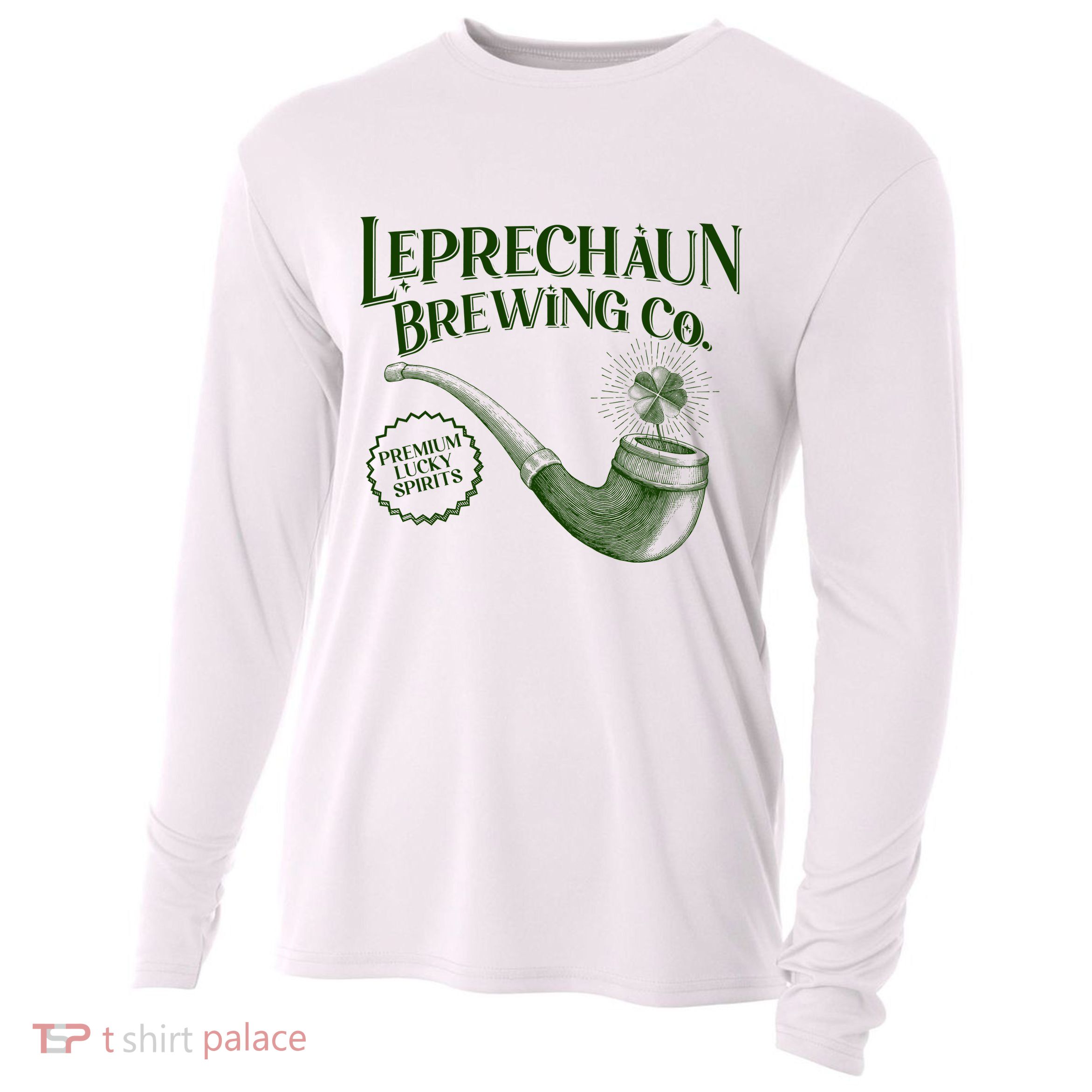 Vintage St Patrick's Day Leprechaun Brewing Co Premium Lucky Spirits Cooling Performance Long Sleeve Crew