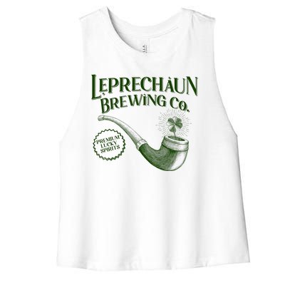 Vintage St Patrick's Day Leprechaun Brewing Co Premium Lucky Spirits Women's Racerback Cropped Tank