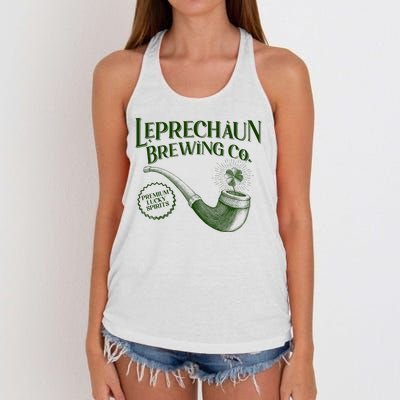 Vintage St Patrick's Day Leprechaun Brewing Co Premium Lucky Spirits Women's Knotted Racerback Tank