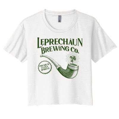 Vintage St Patrick's Day Leprechaun Brewing Co Premium Lucky Spirits Women's Crop Top Tee