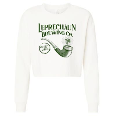 Vintage St Patrick's Day Leprechaun Brewing Co Premium Lucky Spirits Cropped Pullover Crew