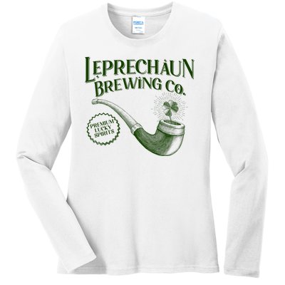 Vintage St Patrick's Day Leprechaun Brewing Co Premium Lucky Spirits Ladies Long Sleeve Shirt