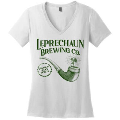 Vintage St Patrick's Day Leprechaun Brewing Co Premium Lucky Spirits Women's V-Neck T-Shirt