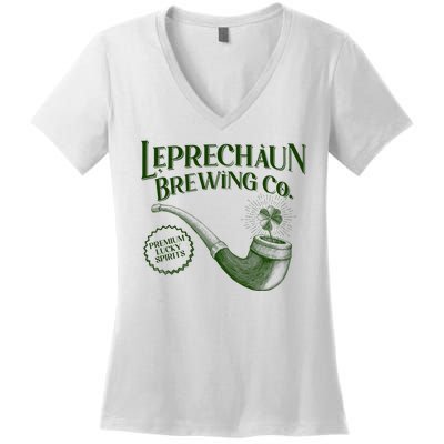 Vintage St Patrick's Day Leprechaun Brewing Co Premium Lucky Spirits Women's V-Neck T-Shirt