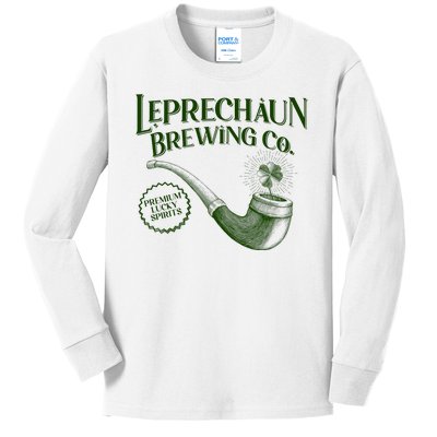 Vintage St Patrick's Day Leprechaun Brewing Co Premium Lucky Spirits Kids Long Sleeve Shirt