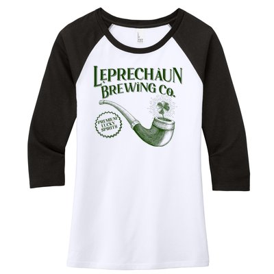 Vintage St Patrick's Day Leprechaun Brewing Co Premium Lucky Spirits Women's Tri-Blend 3/4-Sleeve Raglan Shirt