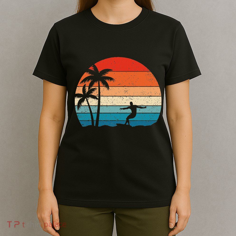 Vintage Sunset Palm Surfer Retro Surfing Beach Surf T-Shirt