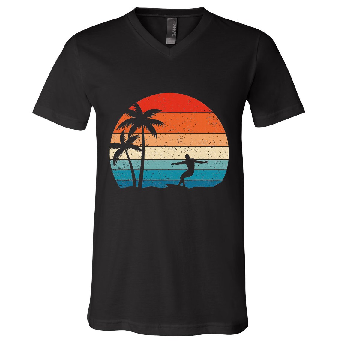 Vintage Sunset Palm Surfer Retro Surfing Beach Surf V-Neck T-Shirt