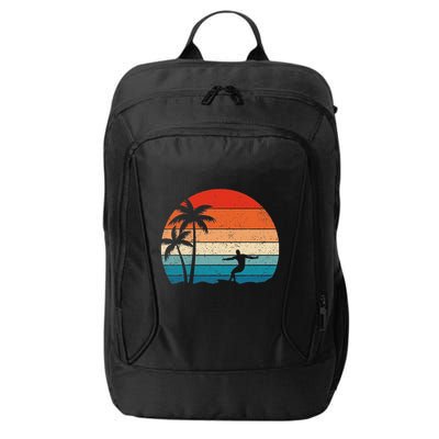Vintage Sunset Palm Surfer Retro Surfing Beach Surf City Backpack