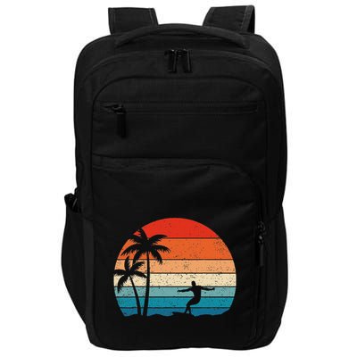 Vintage Sunset Palm Surfer Retro Surfing Beach Surf Impact Tech Backpack