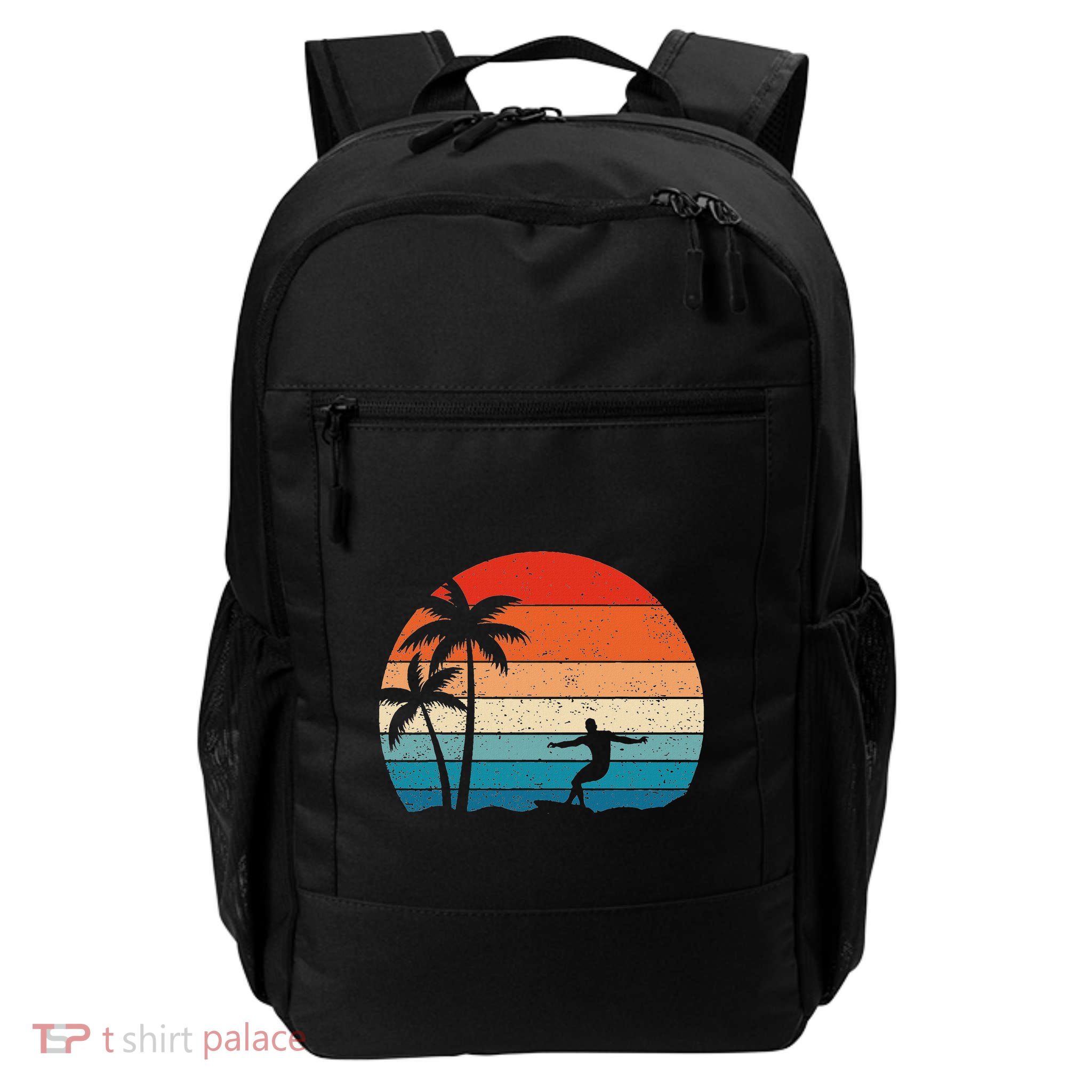 Vintage Sunset Palm Surfer Retro Surfing Beach Surf Backpack