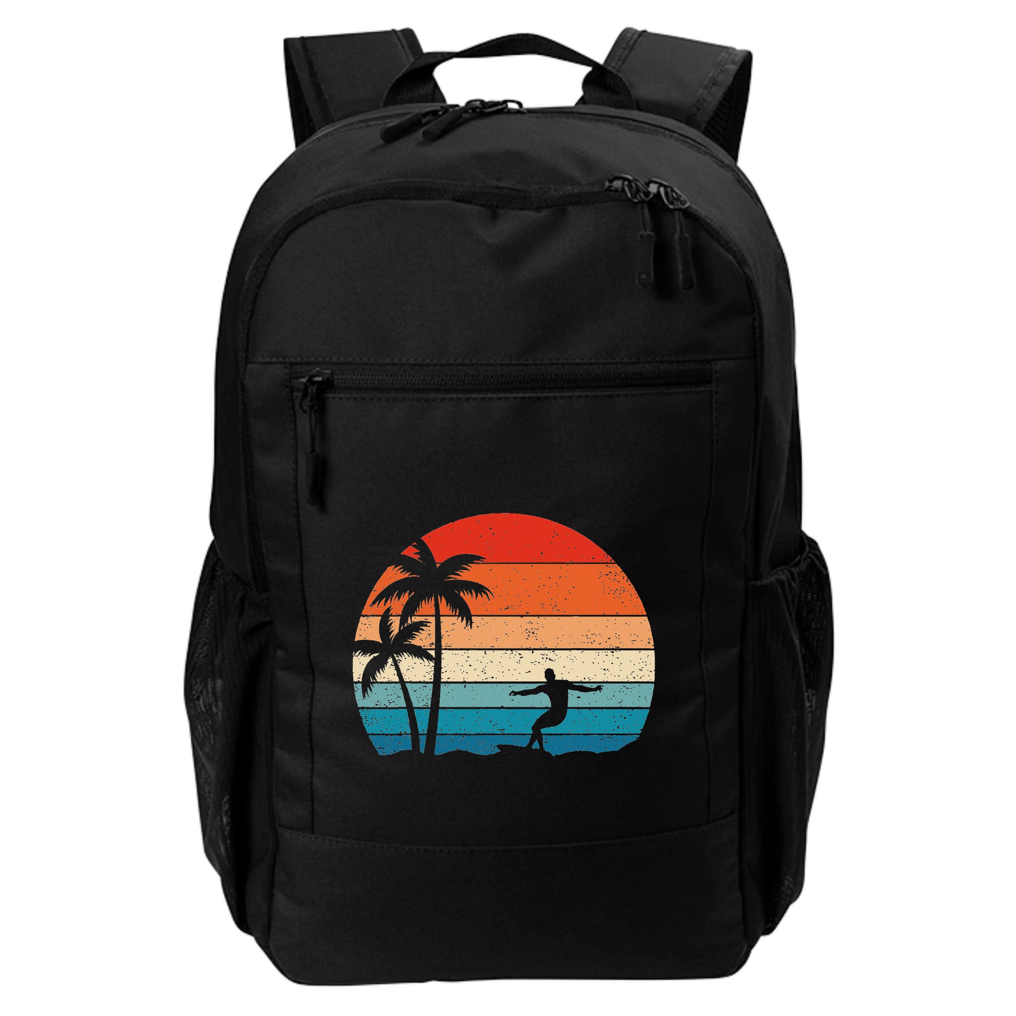Vintage Sunset Palm Surfer Retro Surfing Beach Surf Backpack