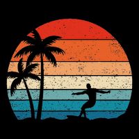 Vintage Sunset Palm Surfer Retro Surfing Beach Surf Backpack