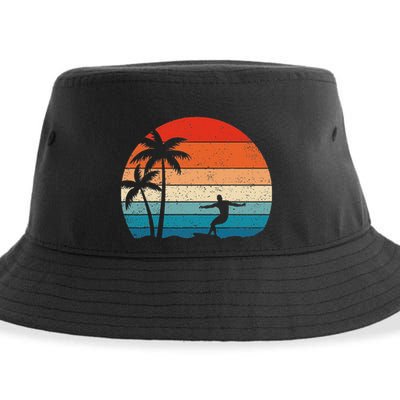 Vintage Sunset Palm Surfer Retro Surfing Beach Surf Sustainable Bucket Hat