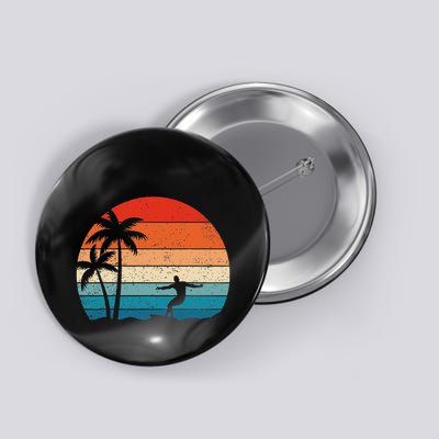 Vintage Sunset Palm Surfer Retro Surfing Beach Surf Button