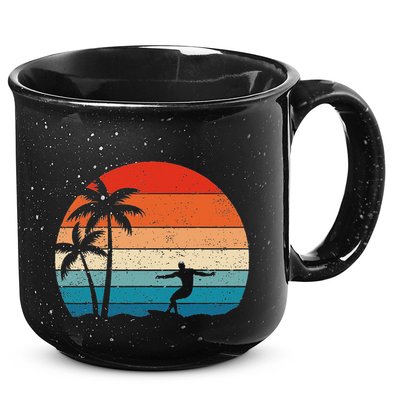 Vintage Sunset Palm Surfer Retro Surfing Beach Surf 15oz Campfire Ceramic Mug