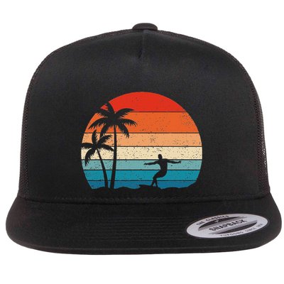 Vintage Sunset Palm Surfer Retro Surfing Beach Surf Flatbill Hat