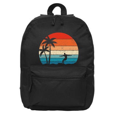 Vintage Sunset Palm Surfer Retro Surfing Beach Surf 16 in Basic Backpack
