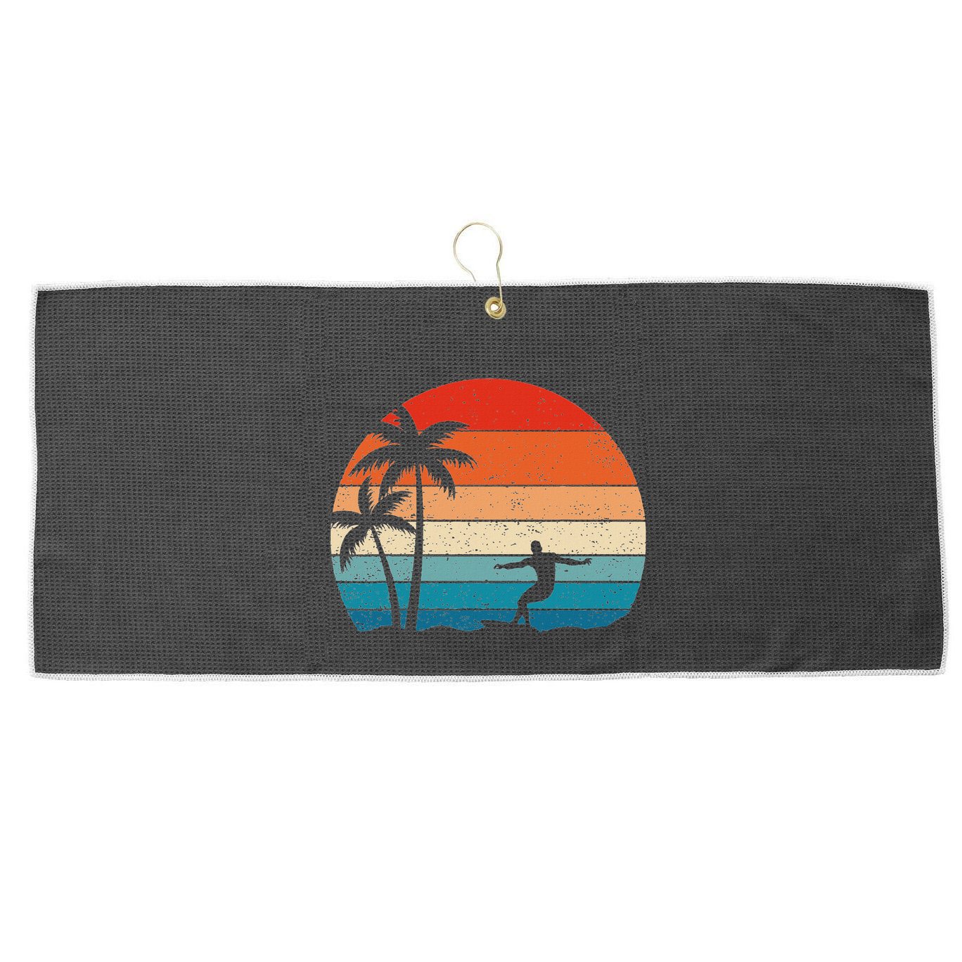 Vintage Sunset Palm Surfer Retro Surfing Beach Surf Large Microfiber Waffle Golf Towel