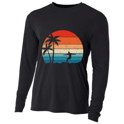 Vintage Sunset Palm Surfer Retro Surfing Beach Surf Cooling Performance Long Sleeve Crew