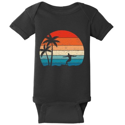 Vintage Sunset Palm Surfer Retro Surfing Beach Surf Baby Bodysuit